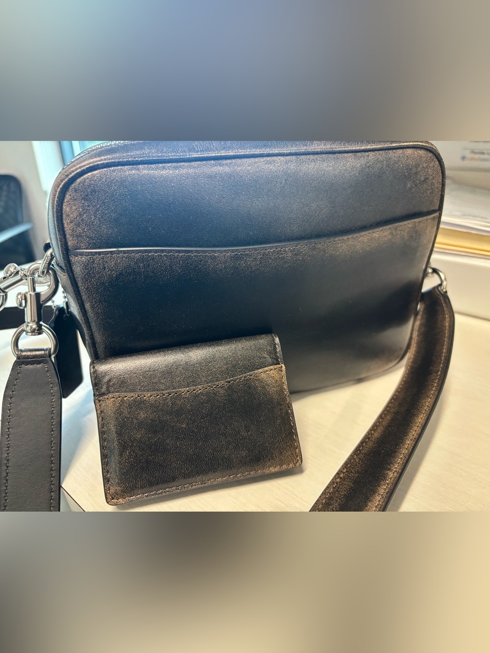 COACH SET Loved Leather Carey Crossbody Bag & Matching Card Case w/Charms Wallet - Picture 3 of 16